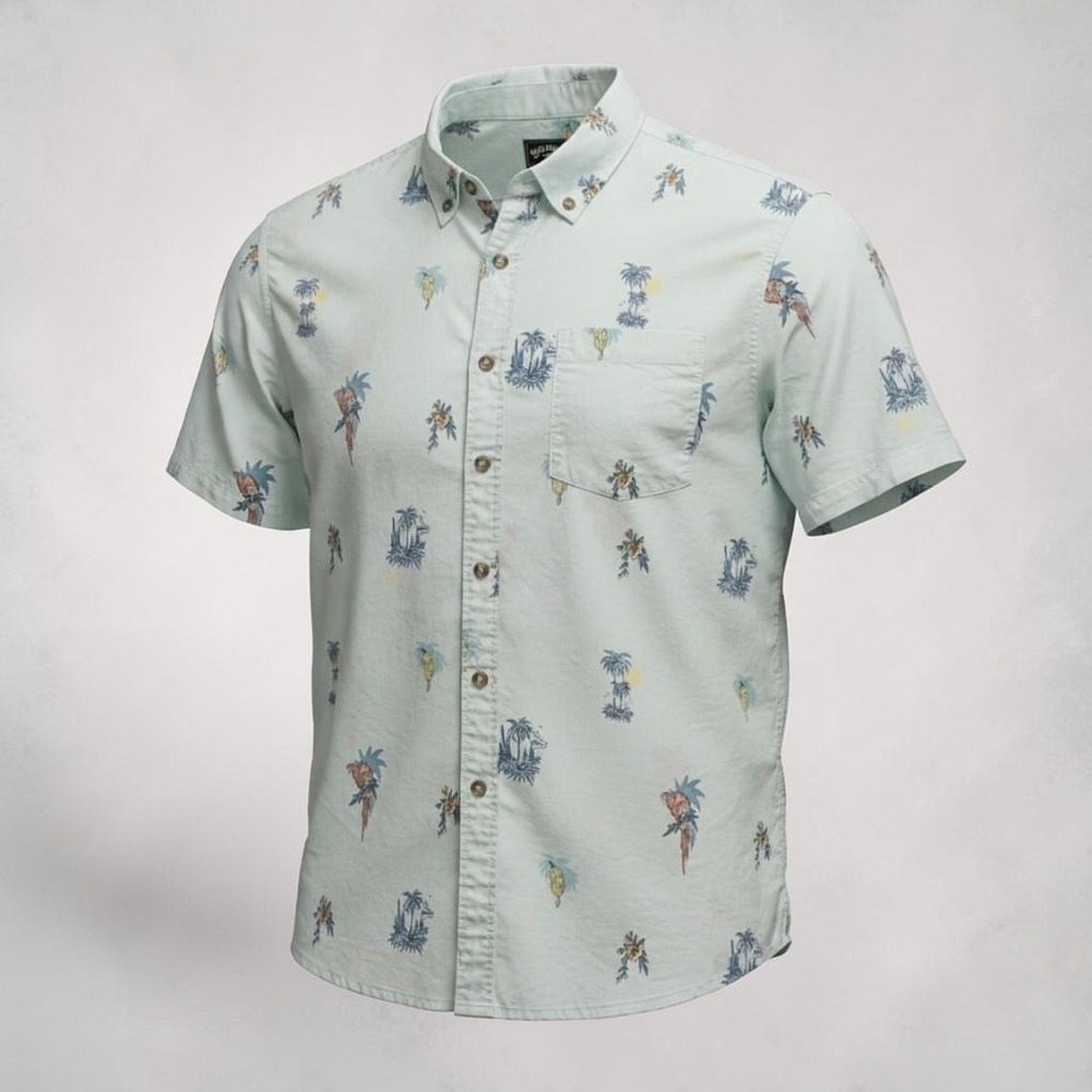 Billabong Tropical Resortwear Button Up Shirt‎ Mint Green Mens Medium
